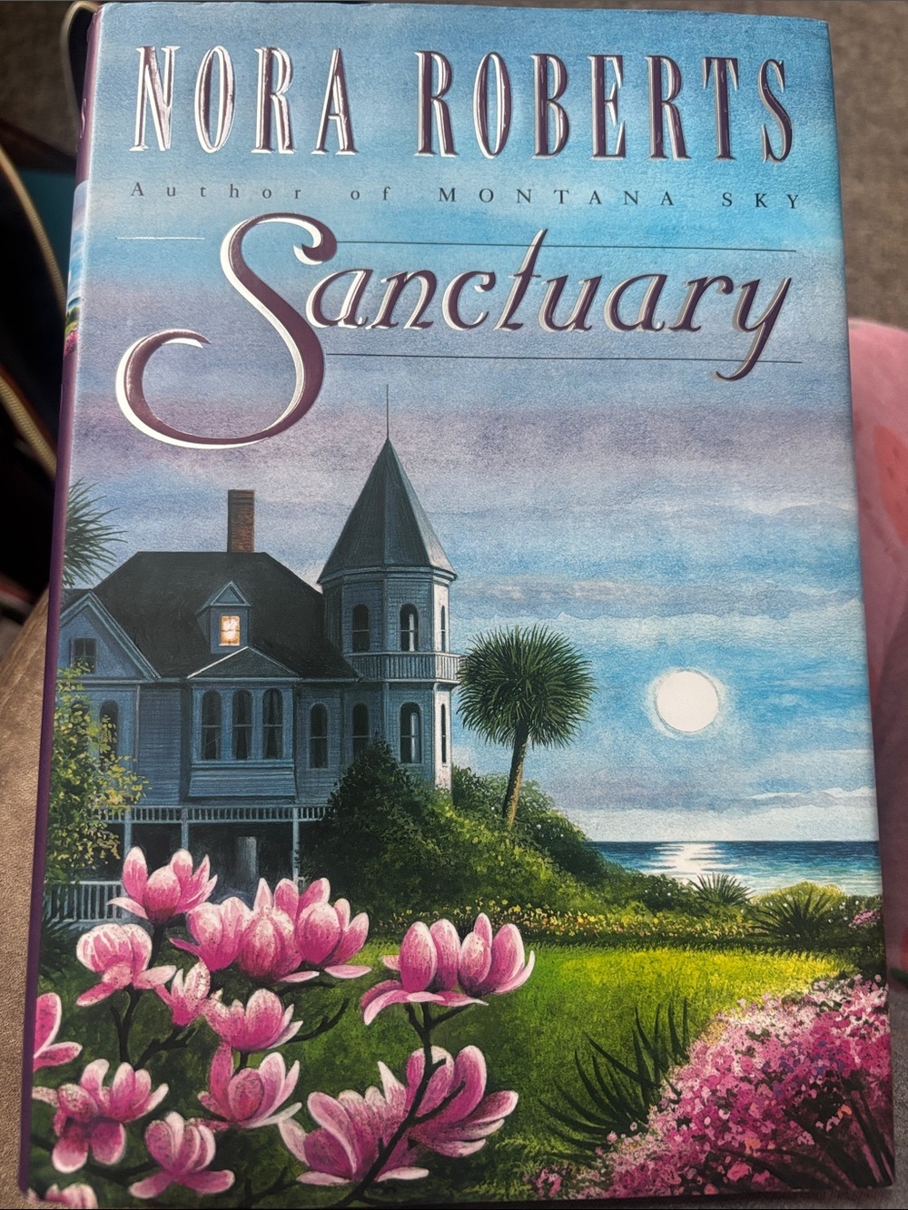 Nora Roberts "Sanctuary" Hardcover Book - Blue, Pink, Green